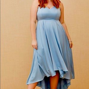 Special occasions sky blue satin formal gown